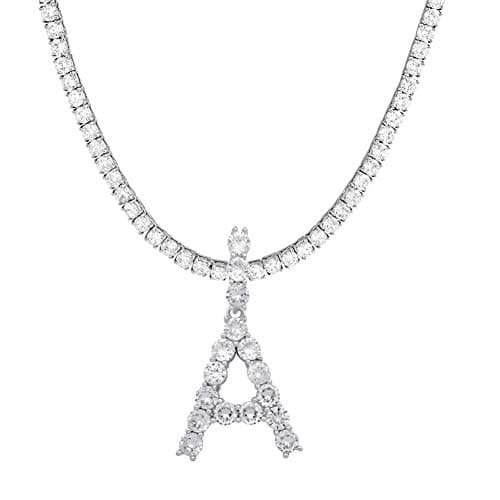 Jacruces Personalized Bling CZ Letter Necklace for Women Silver Tennis Chain