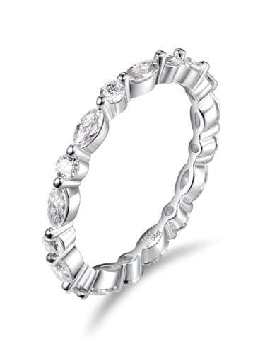 CYW D Color Moissanite Eternity Ring for Women, 925 Sterling Silverrhodium Finish