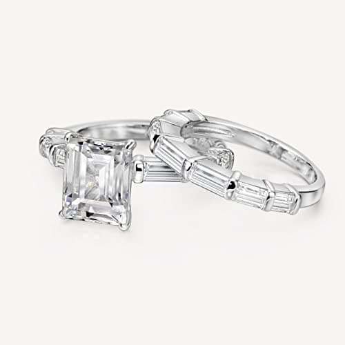 Michooyel S925 4ct Emerald Cut 2 in 1 Engagement Ring Sets for Women