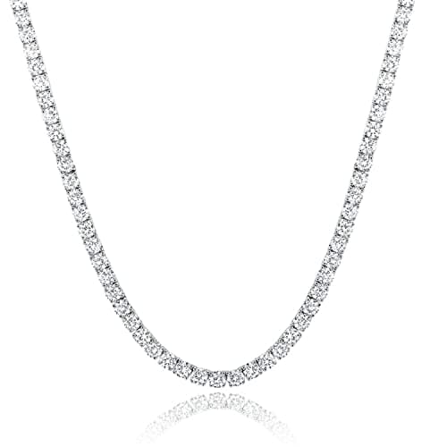Tennis Necklace 925 Silver| 3-6mm CZ Round Cut Chain for Women and Men 16-24inches