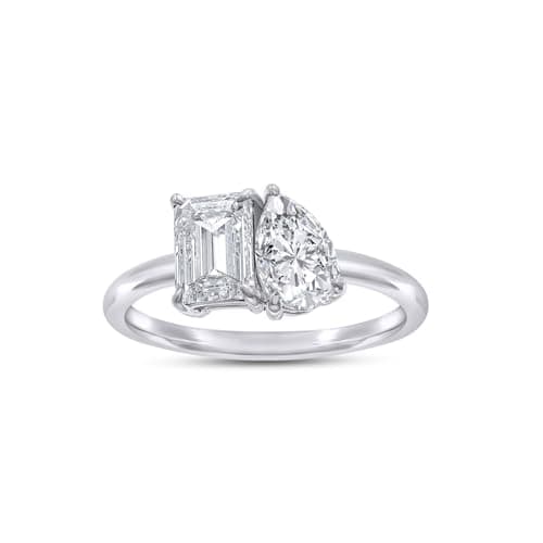Wishrocks VVS1 1.75 CT EMERALD & PEAR Moissanite Engagement Ring in 14K Gold Plated Silver