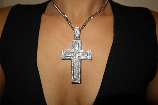 Orentini 925 Silver Plated CZ Diamond Tennis Necklace & Cross Pendant