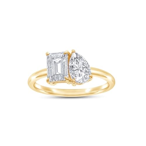 Wishrocks VVS1 1.75 CT EMERALD & PEAR Moissanite Engagement Ring in 14K Gold Plated Silver