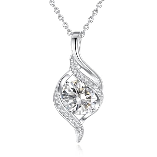 FANCIME Women's Round Cubic Zirconia Birthstone Necklace in Sterling Silver for Mom
