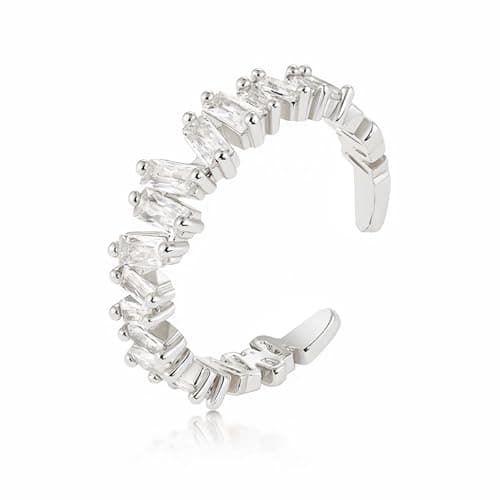 VOPIPO Adjustable Gold Plated CZ Leaf Double Cubic Zirconia Ring for Women