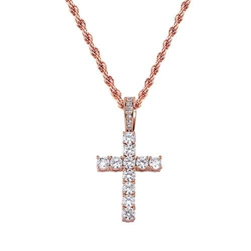 TOPGRILLZ 14K Silver Plated Gold Heart Cross Necklace & Pendant Chain