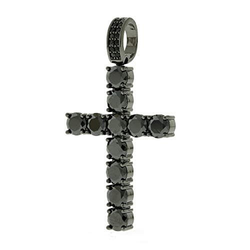 Bling Bling NY Men's Black Round Cut Cubic Zirconia Cross Pendant Necklace 16-24 inches