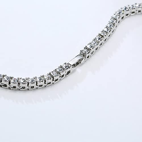 Silver Plated Mesnt Iced Out Tennis Chain Necklace CZ 5mm 46-61CM