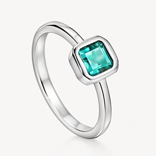 Michooyel S925 Lab-created Emerald Solitaire Ring for Women Sterling Silver