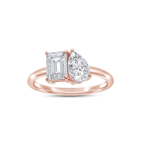 Wishrocks VVS1 1.75 CT EMERALD & PEAR Moissanite Engagement Ring in 14K Gold Plated Silver