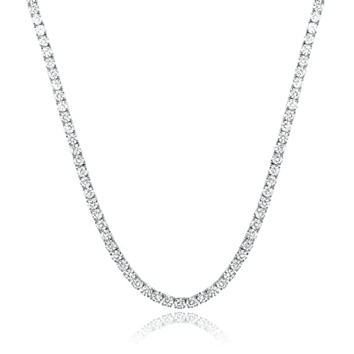 MDFUN 18K White Gold Plated 3.0mm CZ Round Cut Tennis Necklace Chain