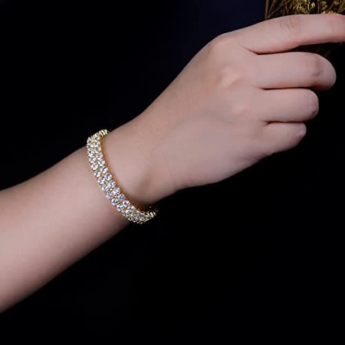 Gemsme 18K Gold Plated 2 Row Round Cubic Zirconia Tennis Bracelet