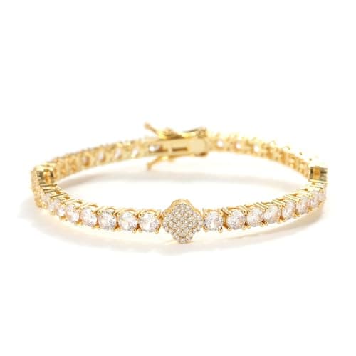 LuxeFlex 4mm Iced Out Four Leaf Tennis Bracelet, White Gold Plated, 5A Zircon Stones, Handmade Hip Hop Jewelry