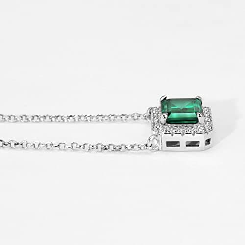 Michooyel 925 Sterling Silver Lab-grown Emerald Pendant Necklace for Women