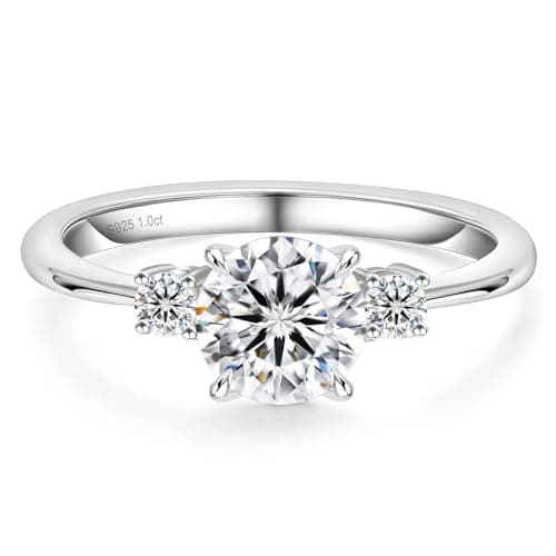 KRKC&CO 1.0 CT 3 Stones Moissanite Engagement Rings, D Color VVS1 Clarity, White Gold Plated S925Sterling Silver
