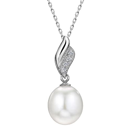 Michooyel Women's Freshwater Pearl & Cubic Zirconia Wave Necklace, 16-18 inch