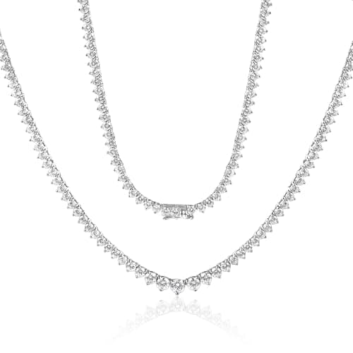 Gemsme 18K Gold Plated 3mm Graduated Round CZ Tennis Necklace for Women