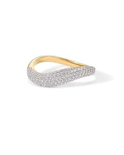 PavoI 14K Gold Plated Wavy CZ Stack Ring for Women