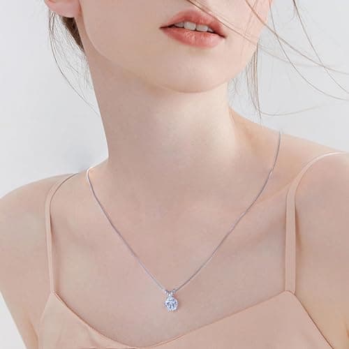 18K gold or white gold moissanite 1 carat circular cut pendant necklace for women, holiday gift with box