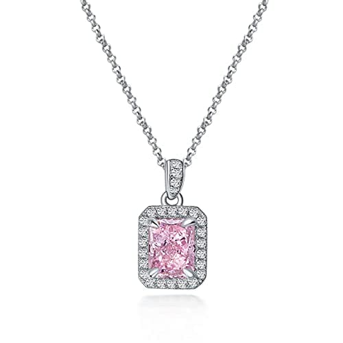 1.8ct Radiant Cut Halo Cubic Zirconia Sterling Silver Necklace for Women by Michooyel