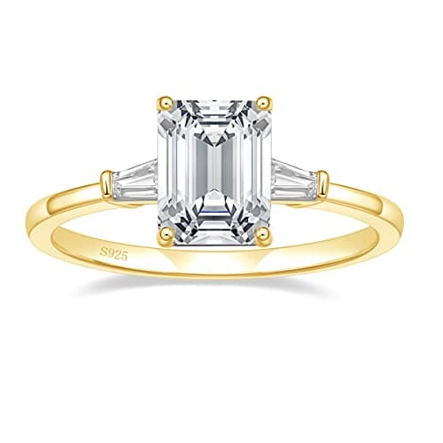 EAMTI 3CT 925 Sterling Silver Engagement & Wedding Ring, 3-Stone Emerald Cut CZ for Her
