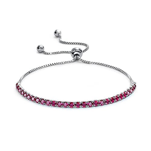 Michooyel 925 Sterling Silver Adjustable Link Bracelet with Lab-created Sapphire/Ruby Charm Necklace for Women