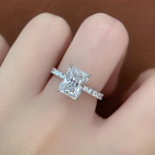 CGSRING 14K White Gold 3 Carat Radiant Cut Moissanite Engagement Ring