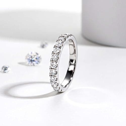 Yeesoth 2.5MM D Color VVS1 Round Moissanite Half Eternity Band Wedding Ring for Women