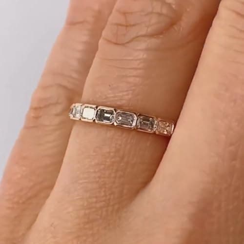 SilvaDeco 1 Ct Baguette Diamond Stacking Wedding Band 925 Sterling Silver 14K Gold Plated