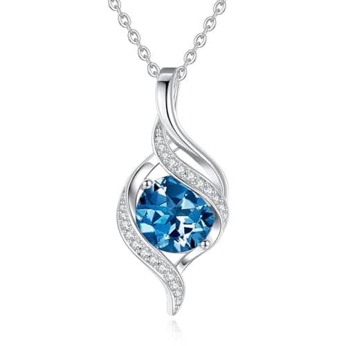 FANCIME Women's Round Cubic Zirconia Birthstone Necklace in Sterling Silver for Mom