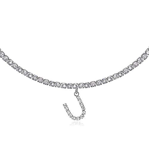 LecAit 14k Gold Plated Initial Choker Necklace with CZ Diamonds for Women
