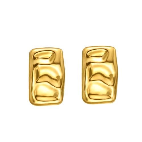 ENVEYO Hammered Geometric Gold Stud Earrings for Women Trendy Square Irregular Chunky Necklace