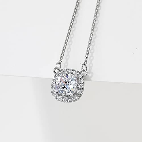 Refined and simplified title: Michooyel Sterling Silver Cubic Zirconia Women's Necklace Princess Cut Halo Pendant 16-18