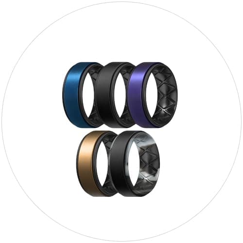 Egnaro Breathable Silicone Wedding Bands for Men - Multipack Step Edge