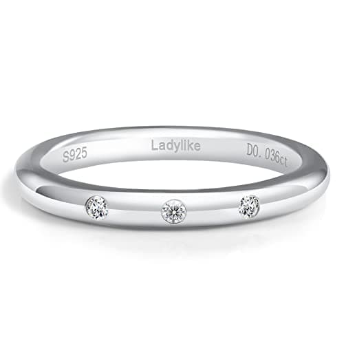 Ladylike 3 Stone Moissanite Bezel Set Wedding Bands in Sterling Silver for Her