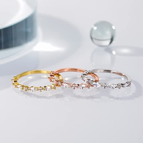 Thin Stacking Ring with Half Cubic Zirconia for Women