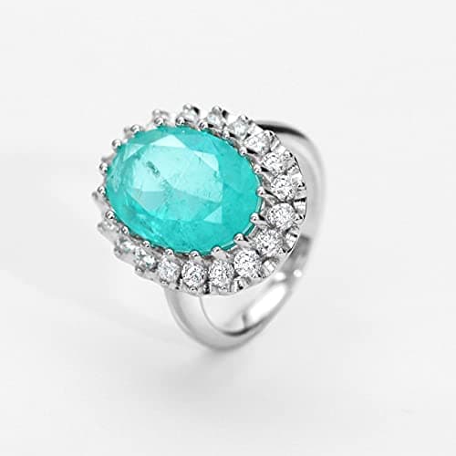 Michooyel S925 Paraiba Oval Promise Ring for Women Engagement Wedding Bands