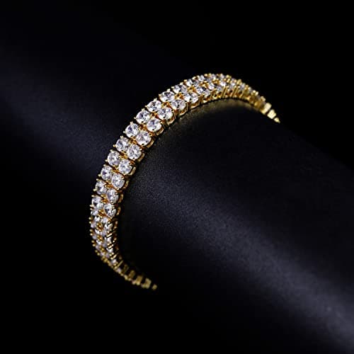 Gemsme 18K Gold Plated 2 Row Round Cubic Zirconia Tennis Bracelet