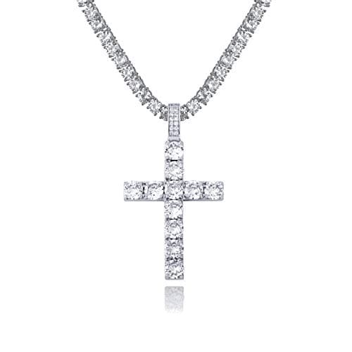 TOPGRILLZ 14K Silver Plated Gold Heart Cross Necklace & Pendant Chain