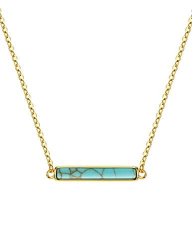 Turquoise Bar Necklace for Women 925 Sterling Silver Gemstone Pendant Necklace