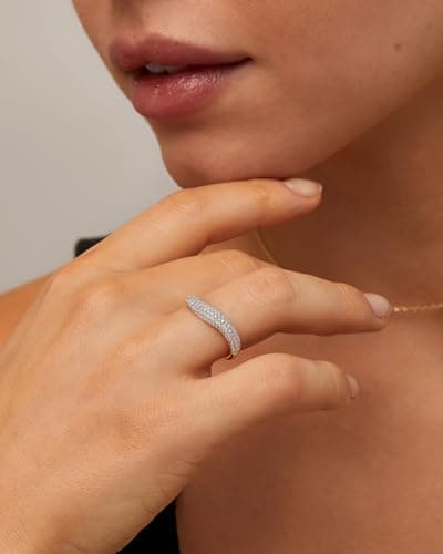 PavoI 14K Gold Plated Wavy CZ Stack Ring for Women