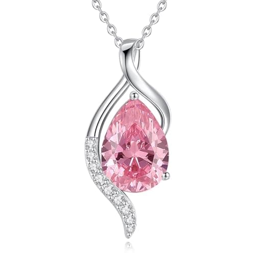 FANCIME Teardrop CZ Sterling Silver Birthstone Necklace for Women, 16+2" Inches, Gentle Love Gift for Mom