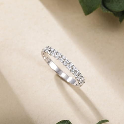 EAMTI Sterling Silver Baguette & Round CZ Two-Row Eternity Ring Size 4-10