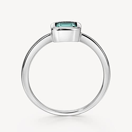 Michooyel S925 Lab-created Emerald Solitaire Ring for Women Sterling Silver