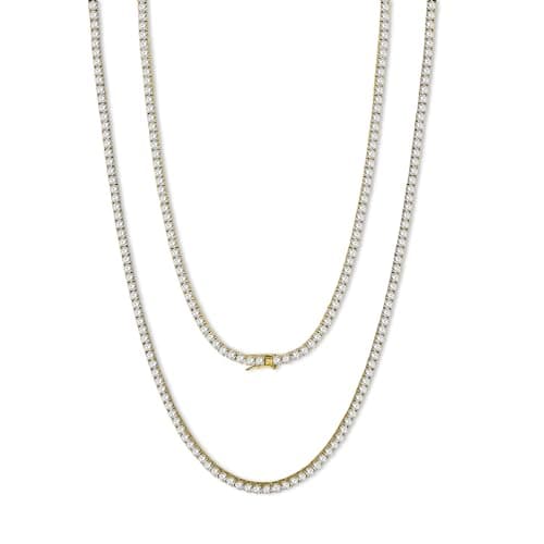 LGYIC White/Yellow Gold Plated 3MM Simulate Diamond Tennis Necklace