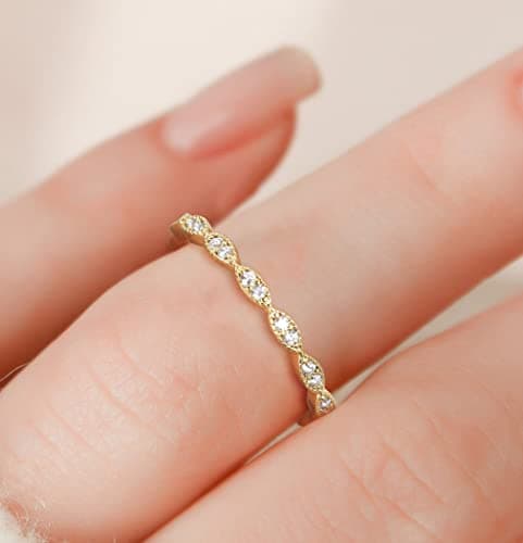 Refined and simplified title: TIGRADE Oval CZ Eternity Ring with Milgrain Detailing, Ideal for Women's Anniversaries and Wedding Bands Sizes 3-13