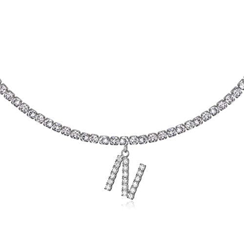 LecAit 14k Gold Plated Initial Choker Necklace with CZ Diamonds for Women