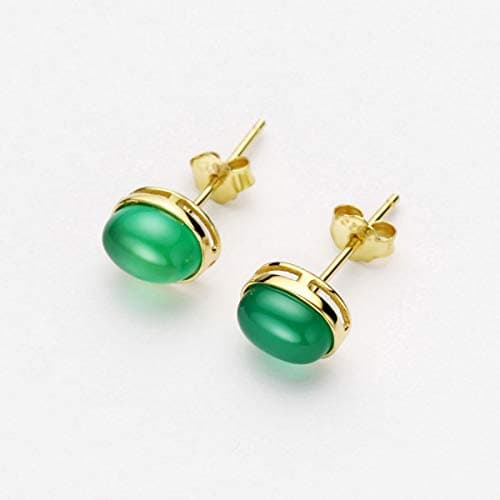 Michooyel 18K Gold Plated Emerald Oval Stud Earrings for Women