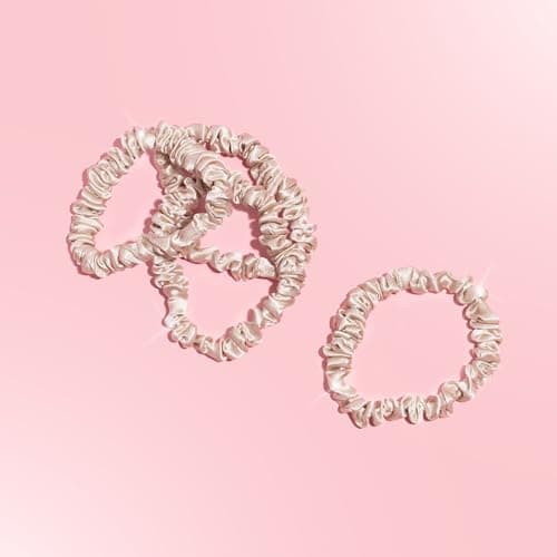Silkie x4 Set Champagne Travel Pouch Mulberry Silk Scrunchies