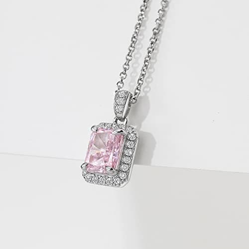 1.8ct Radiant Cut Halo Cubic Zirconia Sterling Silver Necklace for Women by Michooyel